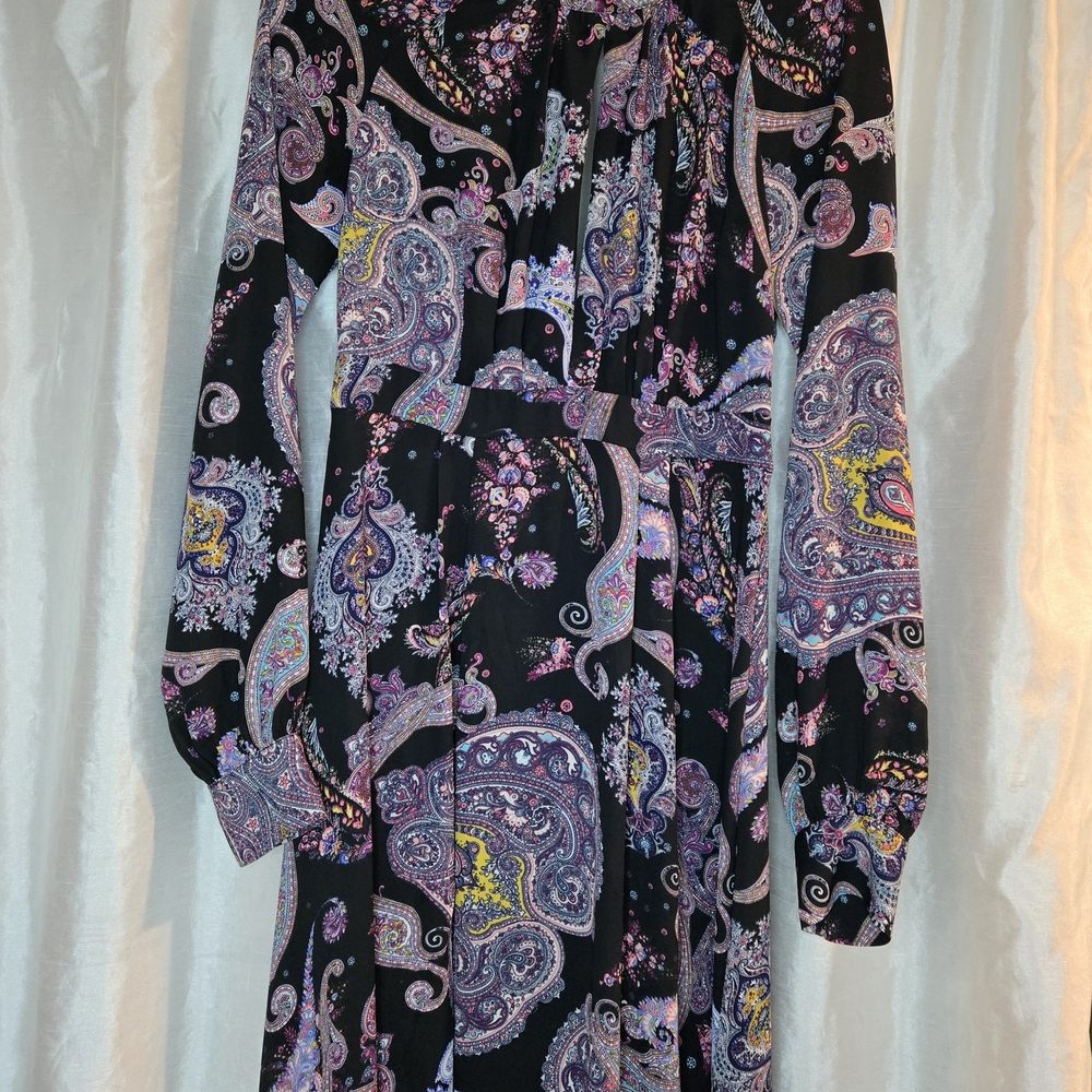 Express Black and Purple Paisley Long Sleeve Dress